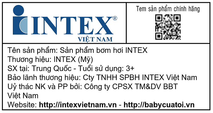 Mẫu tem phụ sản phẩm bơm hơi Intex