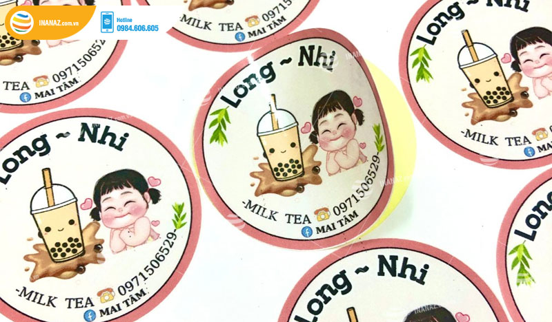 Mẫu sticker dán trà sữa Long - Nhi
