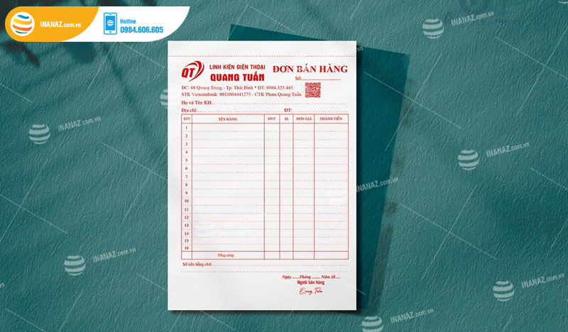 Mẫu hóa đơn bán lẻ cửa hàng linh kiện điện thoại Quang Tuấn