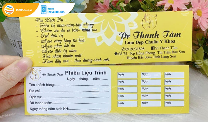 In phiếu liệu trình spa cho Dr Thanh Tâm