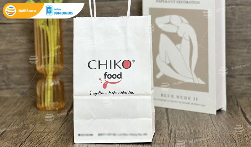 Mẫu túi giấy kraft trắng cửa hàng CHIKO food