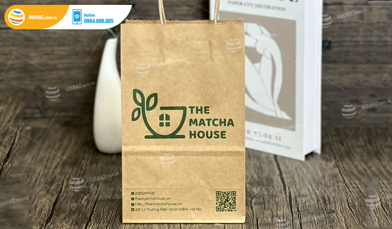 In túi giấy kraft cửa hàng cà phê The Matcha House
