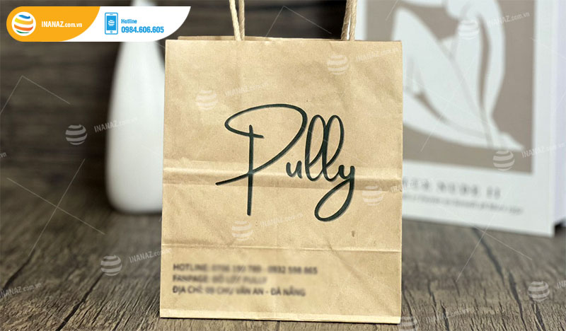 Mẫu túi giấy kraft thương hiệu Pully đẹp do In ấn AZ thiết kế và in ấn