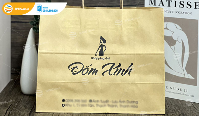 Mẫu túi giấy kraft đựng quần áo cho shop thời trang Đốm Xinh
