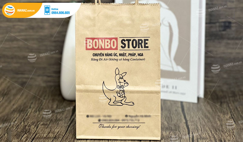 In túi giấy kraft đựng sản phẩm cho cửa hàng BONBO STORE
