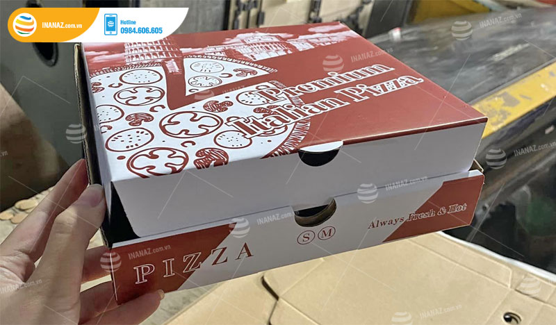 Mẫu hộp giấy đựng pizza thiết kế đơn giản nhưng vô cùng chắc chắn