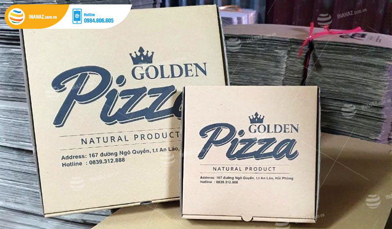 Mẫu hộp giấy đựng pizza thương hiệu Golden Pizza