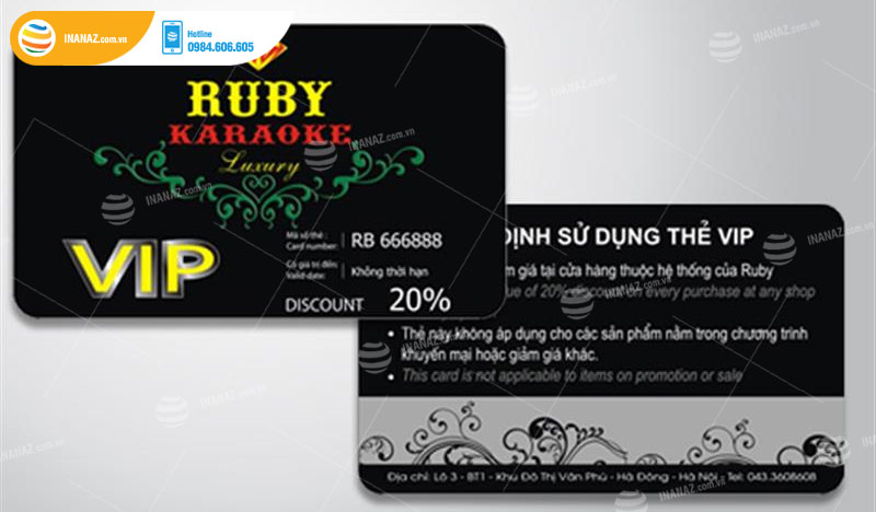 Mẫu card visit nhựa, thẻ VIP cho quán RUBY karaoke 