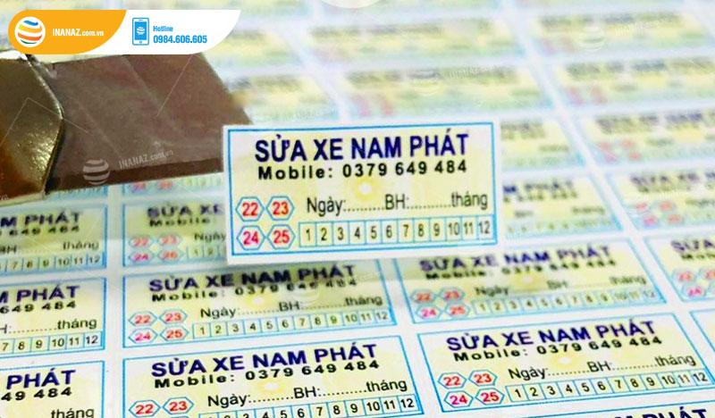 Mẫu tem bảo hành cửa hàng sửa xe Nam Phát
