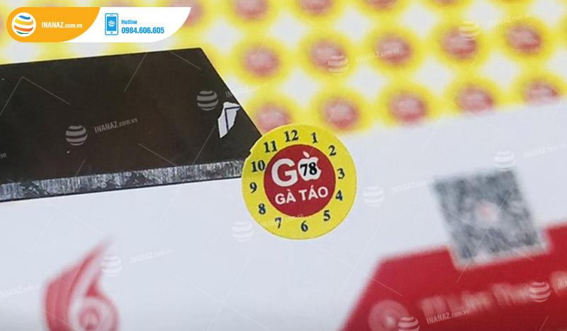 Mẫu tem vỡ bảo hành hình tròn cửa hàng điện thoại Gà Táo