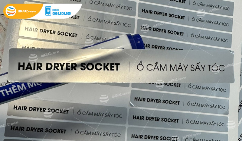 Mẫu tem nhãn decal bạc HAIR DRYER SOCKER