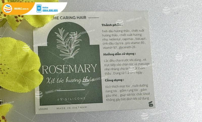 Mẫu tem nhãn dán xịt tóc hương thảo ROSEMARY