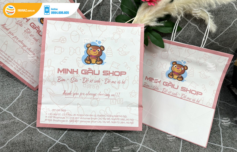 Mẫu túi giấy đựng quần áo Minh Gấu Shop