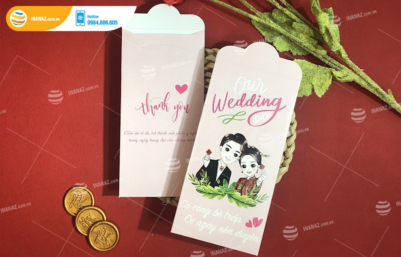 Mẫu bao lì xì đám cưới in chữ Happy Wedding