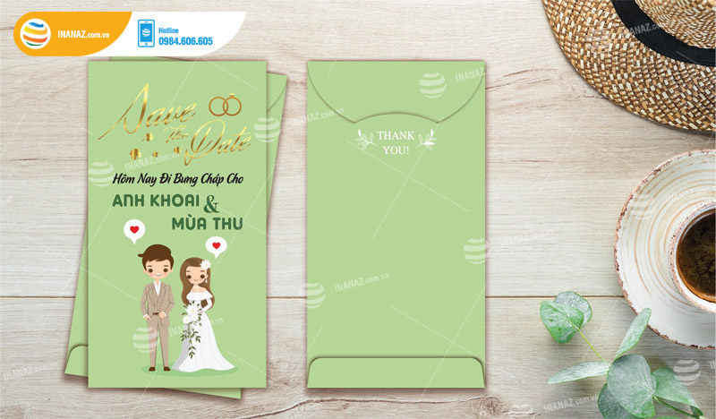 Mẫu bao lì xì đám cưới in chữ Happy Wedding