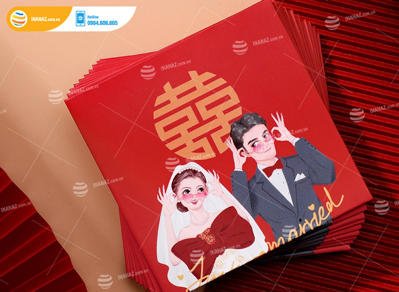 Mẫu bao lì xì đám cưới in chữ Happy Wedding