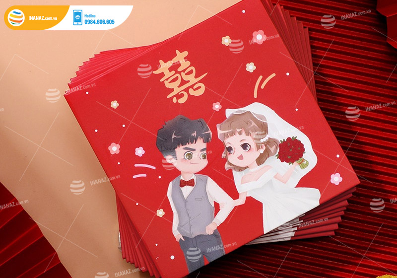 Mẫu bao lì xì đám cưới in chữ Happy Wedding