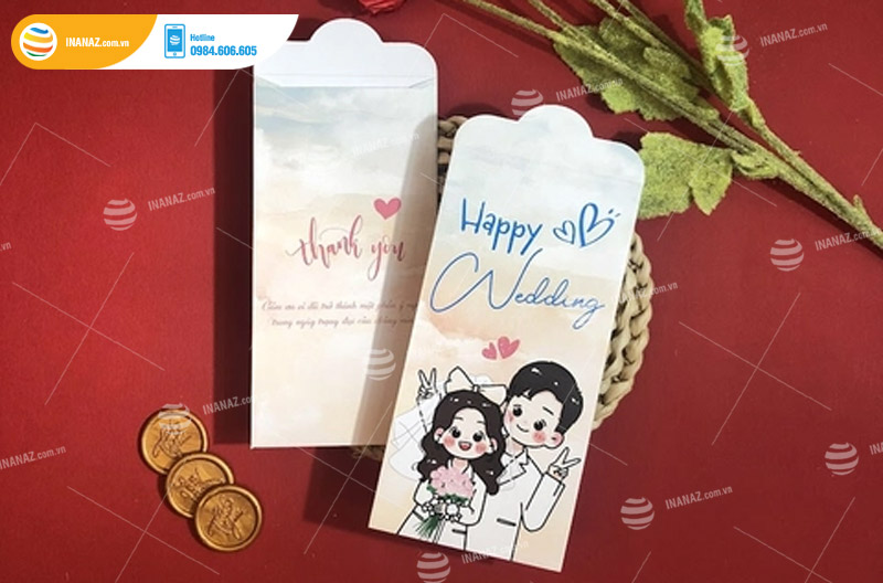 Mẫu bao lì xì đám cưới in chữ Happy Wedding