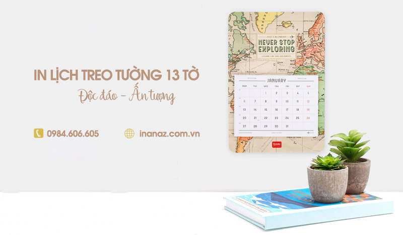 In lịch lò xo treo tường 13 tờ số lượng ít giá rẻ tại Hà Nội