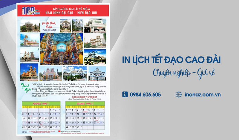 In lịch Tết đạo Cao đài theo yêu cầu, nhận in từ 1 tờ/cuốn