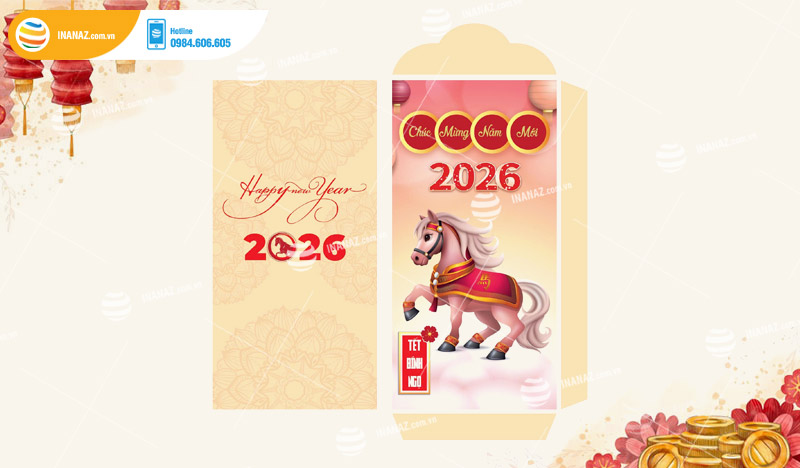 Mẫu bao lì xì Tết Bính Ngọ 2026