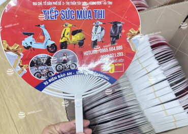 Mẫu quạt nhựa cầm tay quảng cáo xe điện Bảo An
