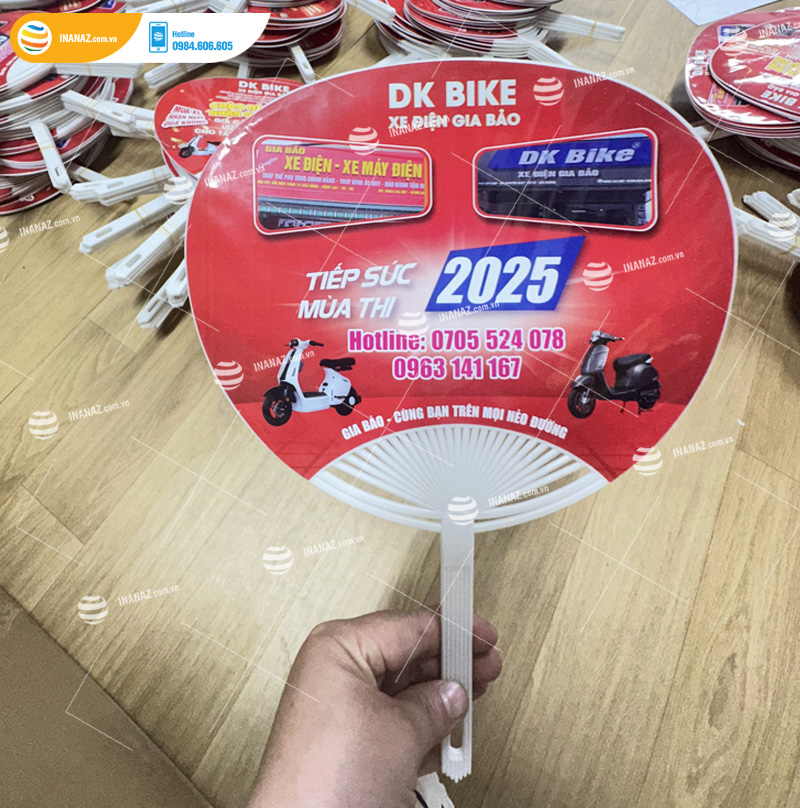 Mẫu quạt nhựa quảng cáo DK BIKE - Xe điện Gia Bảo