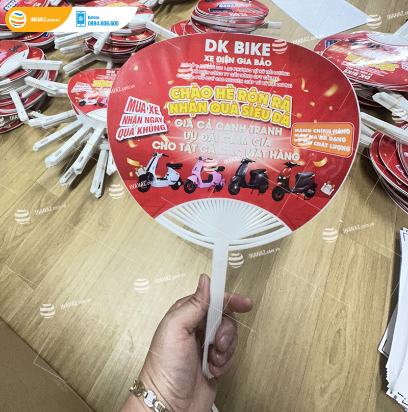 Mẫu quạt nhựa quảng cáo DK BIKE - Xe điện Gia Bảo