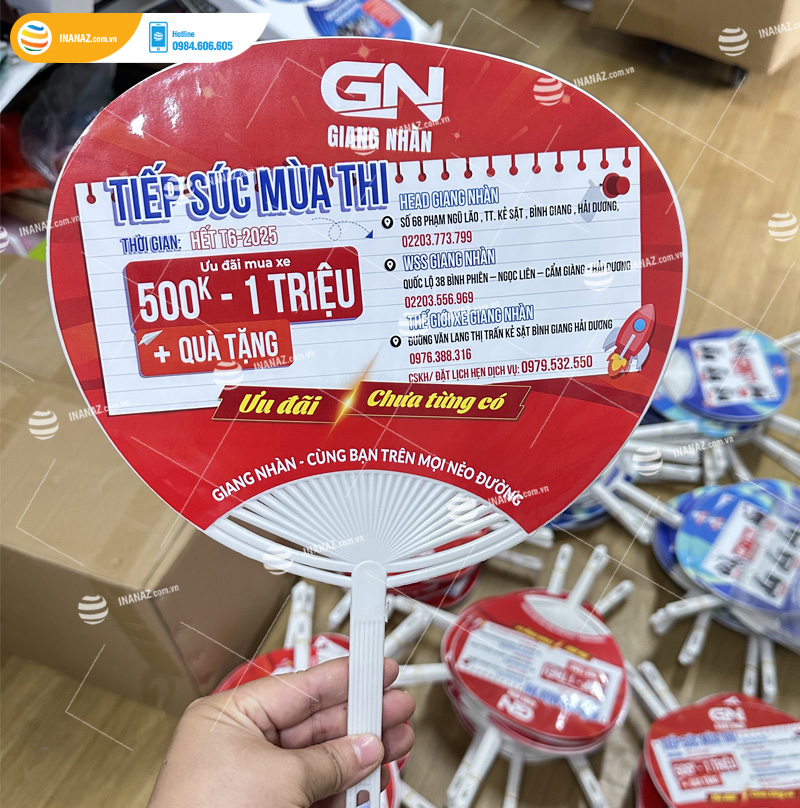Mẫu quạt nhựa quảng cáo đại lý xe máy Giang Nhàn
