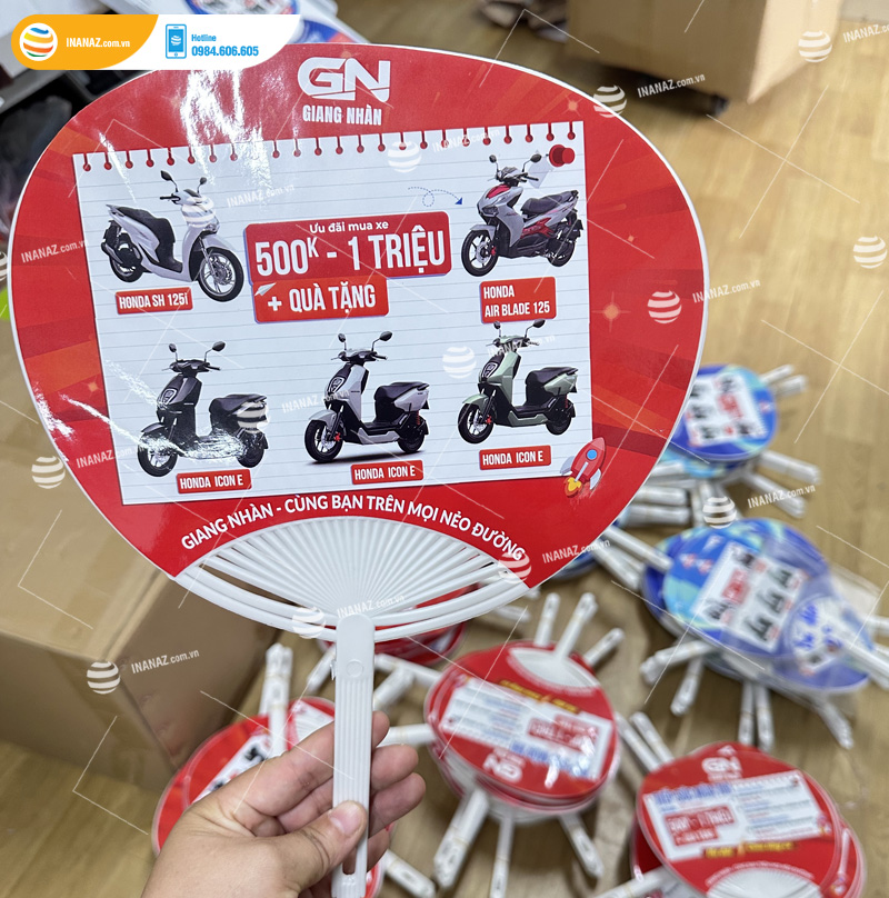Mẫu quạt nhựa quảng cáo đại lý xe máy Giang Nhàn