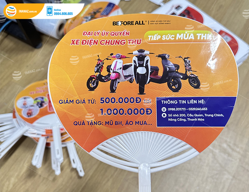 Mẫu quạt nhựa quảng cáo thương hiệu xe điện Before All