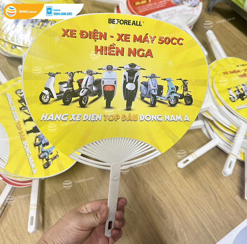 Mẫu quạt nhựa quảng cáo thương hiệu xe điện Before All