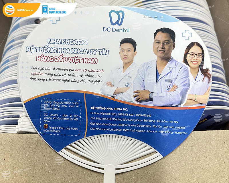 mẫu quạt nhựa quảng cáo nha khoa DC Dental