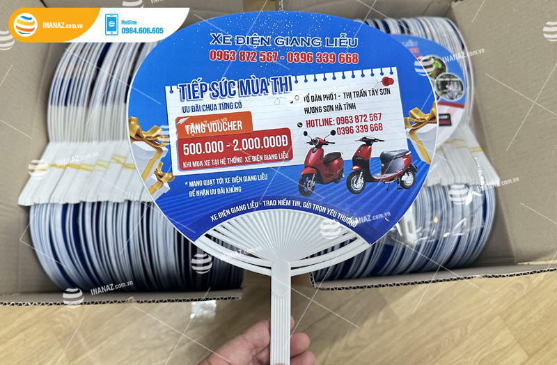 Mẫu quạt nhựa quảng cáo đại lý xe điện Giang Liễu