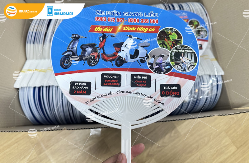 Mẫu quạt nhựa quảng cáo đại lý xe điện Giang Liễu